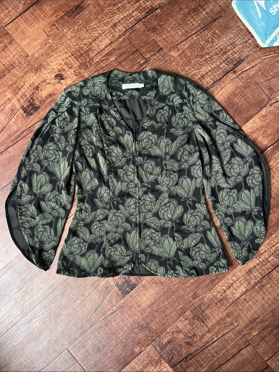 Anne Fontaine Tops - ANNE FONTAINE green and black floral leaf print 3/4 long sleeve top shirt blouse